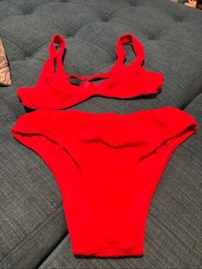 Blueman Orangish-Red Two-Piece Velour Bikini Set